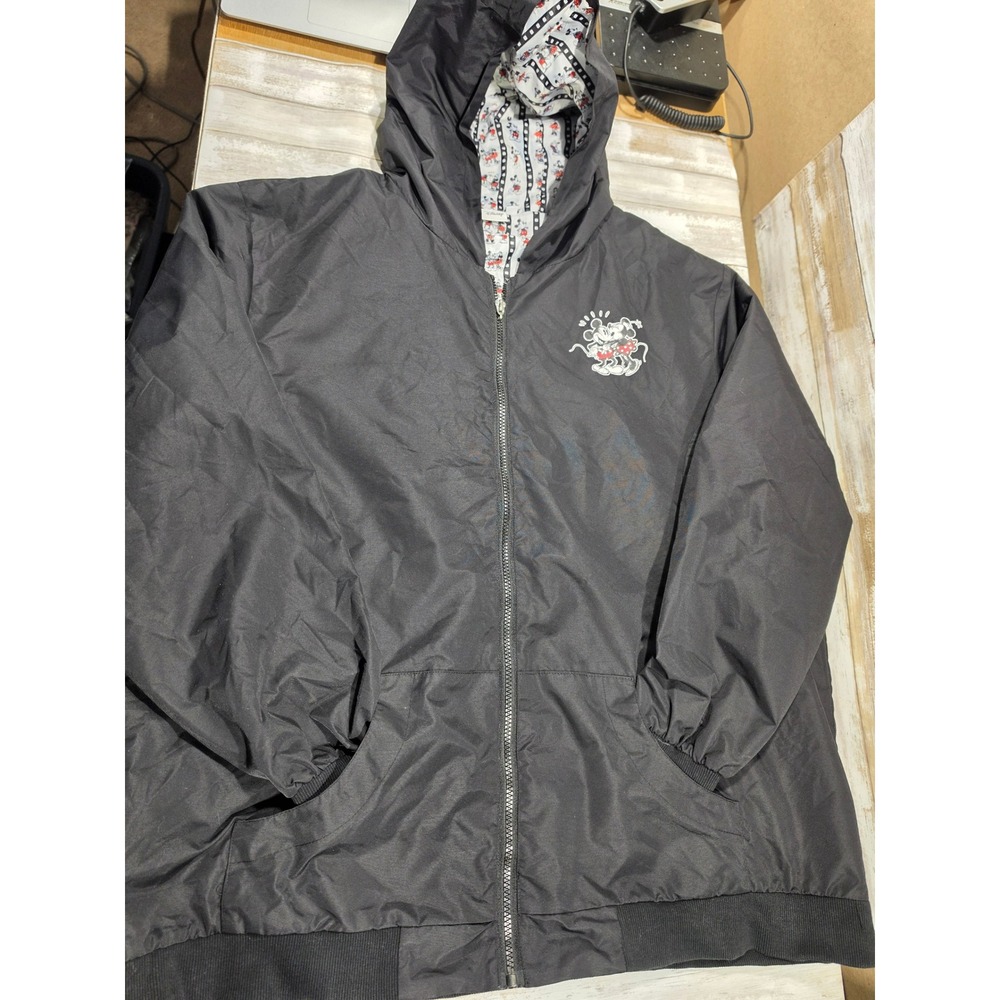 Disney Mickey Minnie Mouse Hooded Windbreaker Jacket Black Plus Size 2X Zip Up